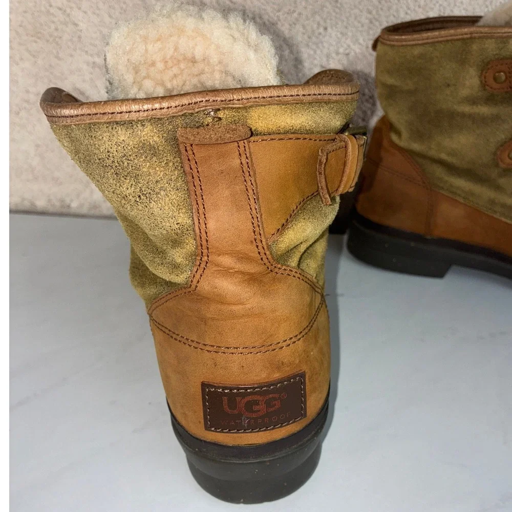 UGG Tan Leather Suede Duck Boots - 10 - Waterproof Shearling 1007999 Winter